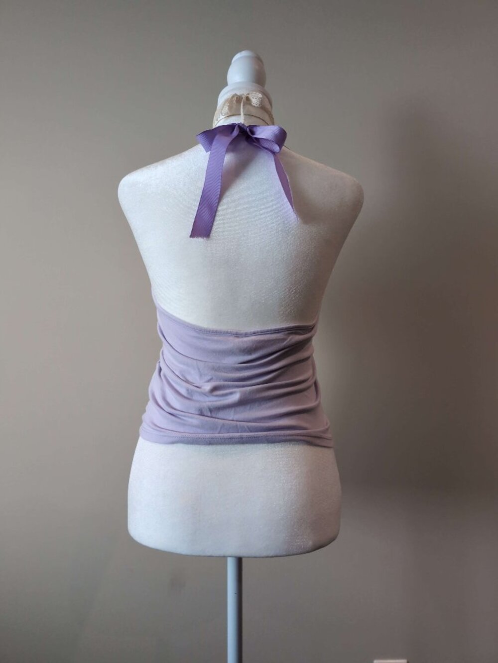 Y2K Lavender Halter Top with Ribbon Tie